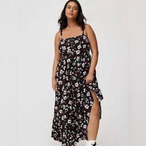 torrid Black Floral Maxi Dress with White & Red Blooms